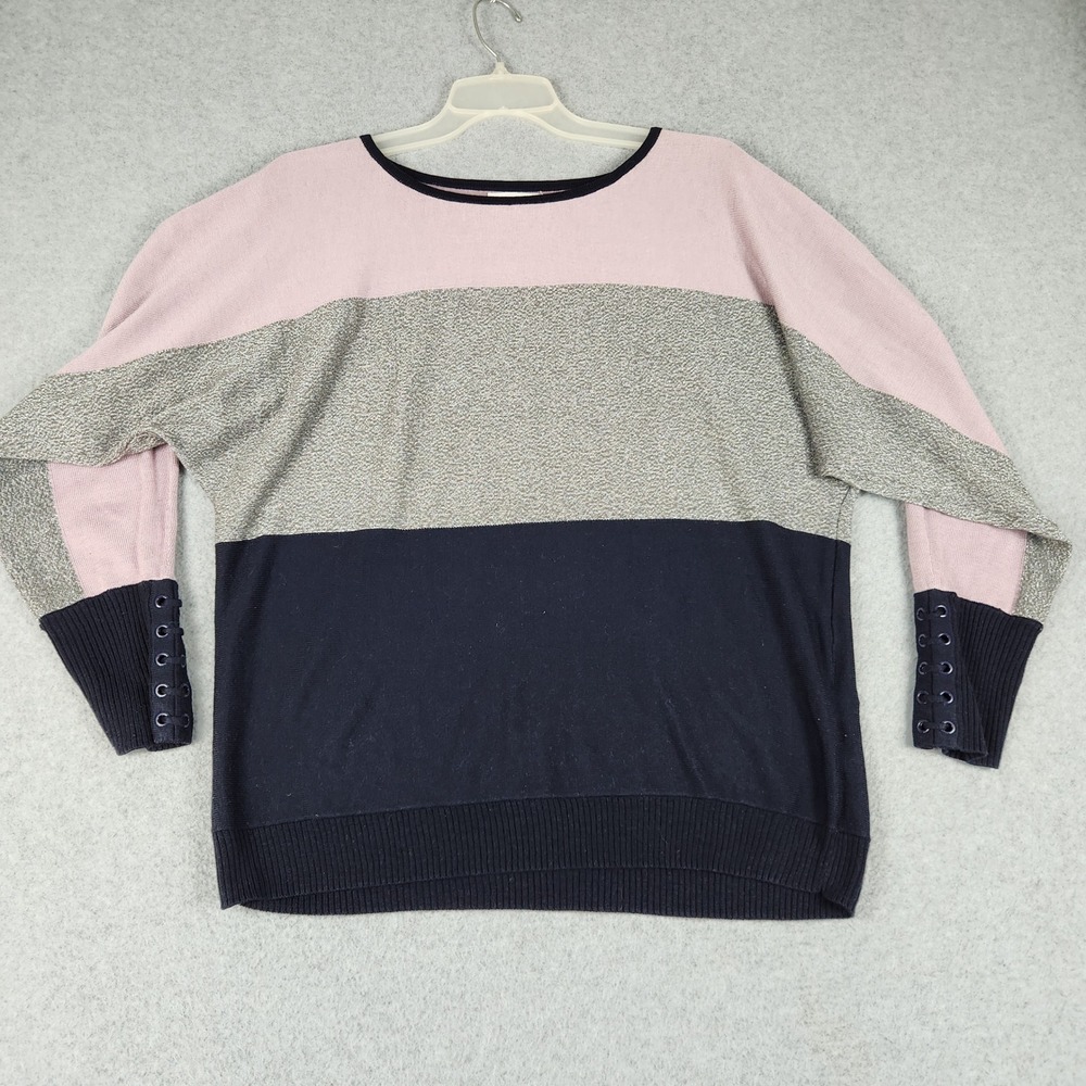 New York & Company Sweater Womens XL Multicolor Colorblock Knitted‎ Lace Up Cuff